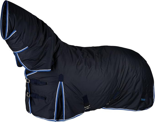 HORZE Glasgow Medium Weight Waterproof Combo Turnout Winter Horse Blanket with Neck Cover (150g Fill) - Dark Blue - 78 in