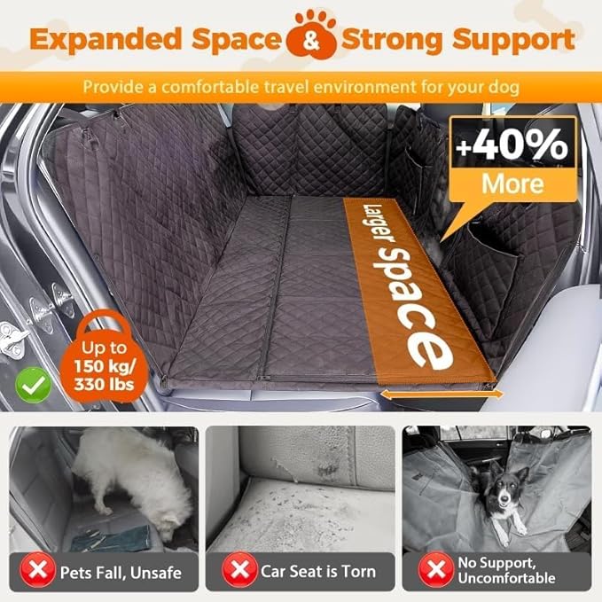 KingCamp 2025 Upgrade Dog Car Seat Cover for Back Seat, Waterproof Scratch Proof Dog Hammock with Hard Bottom 600D Heavy Duty Nonslip Durable Seat Protector with Mesh Window for Cars, SUVs