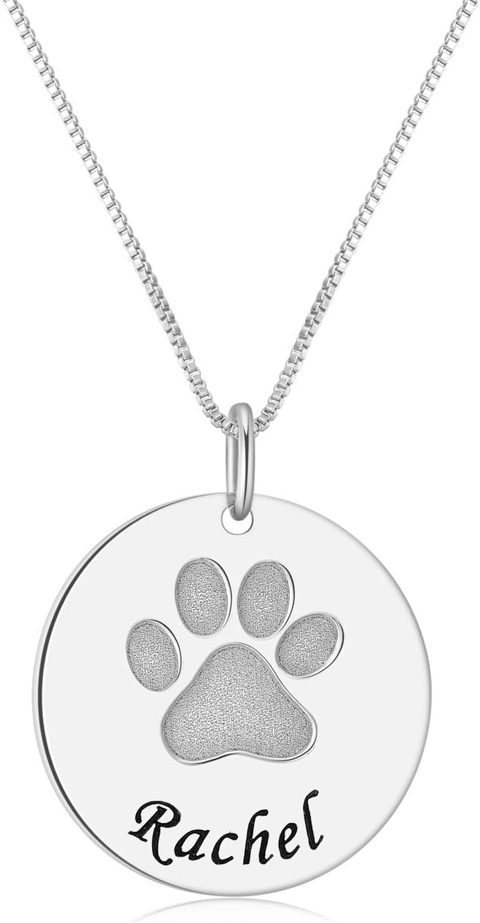 Customized Paw Print Necklace Personalized Pet Name Necklace Custom Engraved Dog Cat Paw Pendant Necklace Pet Memorial Gift for Pet Lovers