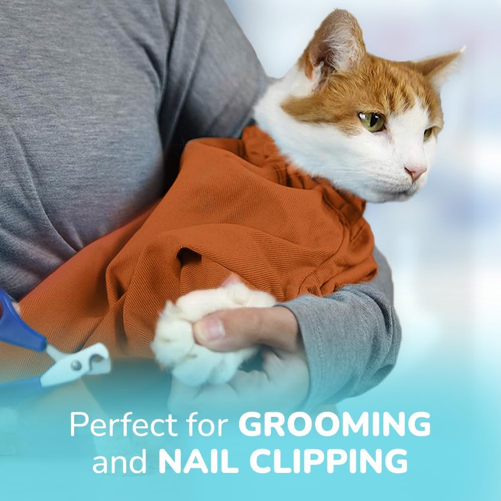 Cat-in-the-Bag Cozy Comfort Carrier - Small Caramel Pet Carrier for Cat and Cat Restraint for Medication Administration, Nail Clipping, Travel, Vet Visits, and Dental Care