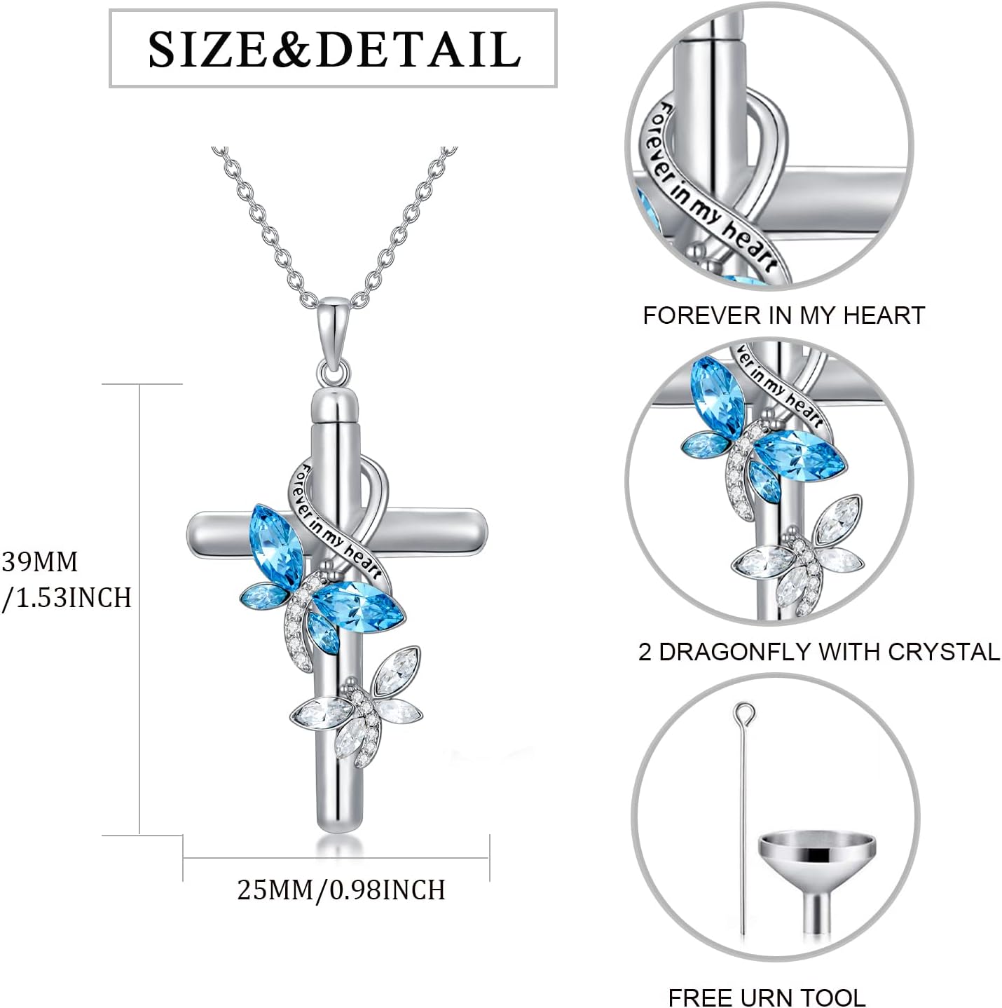 Cross Urn Necklace for Ashes 925 Sterling Silver Cremation Jewelry with Funnel Filler Kit Ashes Necklace for Human Women Girl Pets