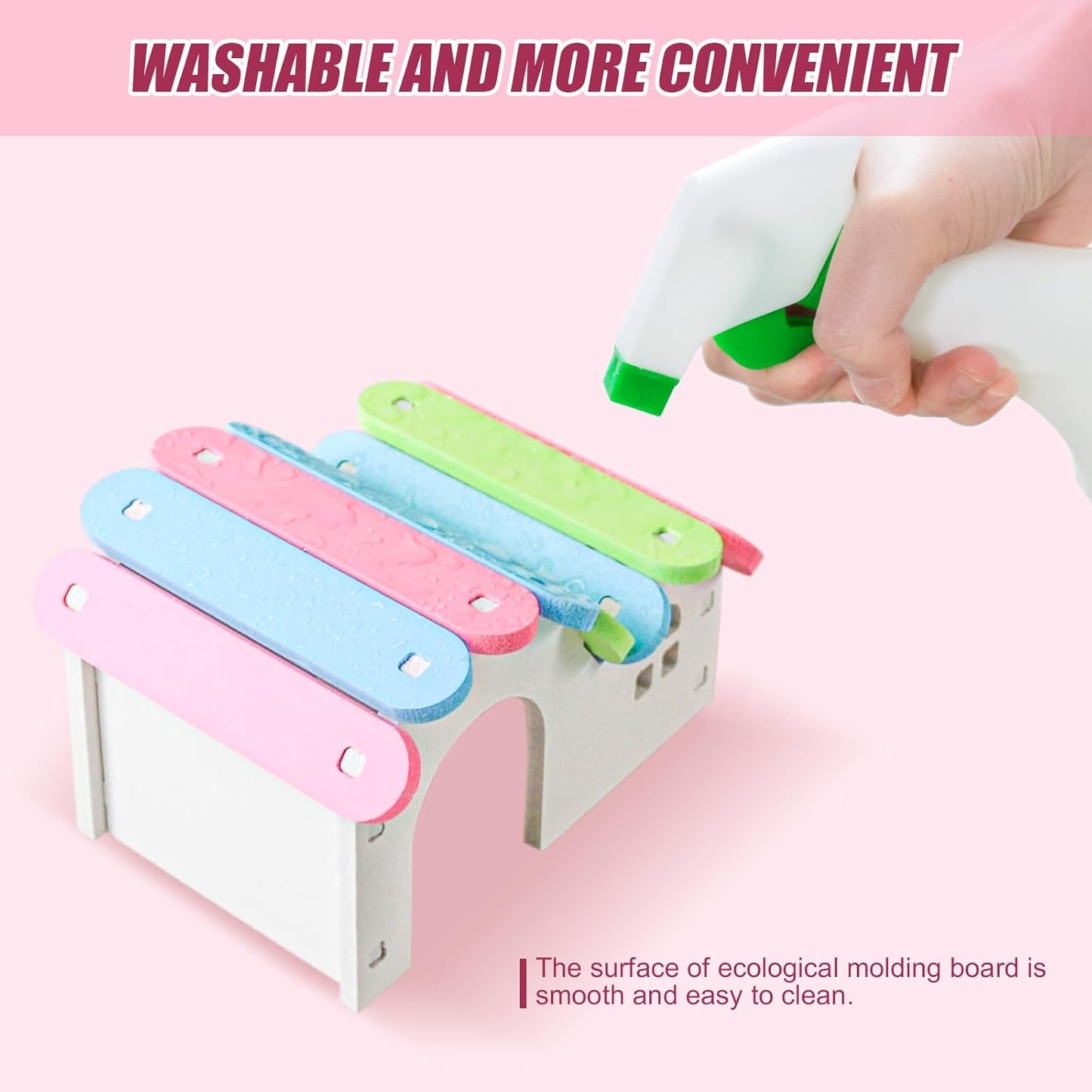 Dwarf Hamsters House DIY Wooden Gerbil Hideout Rainbow Bridge Swing and PVC Seesaw, Pet Sport Exercise Toys Set, Sugar Glider Syrian Hamster Cage Accessories, Suitable for Small Animal Habitat