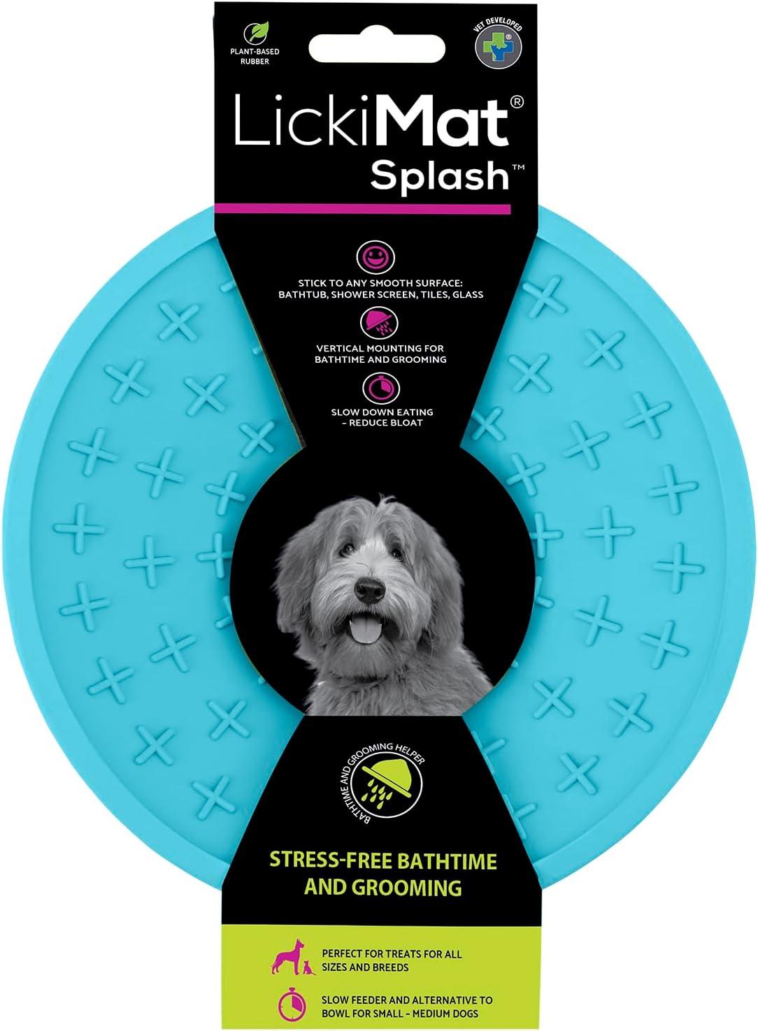 LickiMat Splash, Dog Slow Feeder Bowl Lick Mat, Boredom Anxiety Reducer, Sticks to Smooth Surface; Perfect for Food, Treats, Yogurt, or Peanut Butter. Fun Alternative to Slow Feed Dog Bowl, Turquoise
