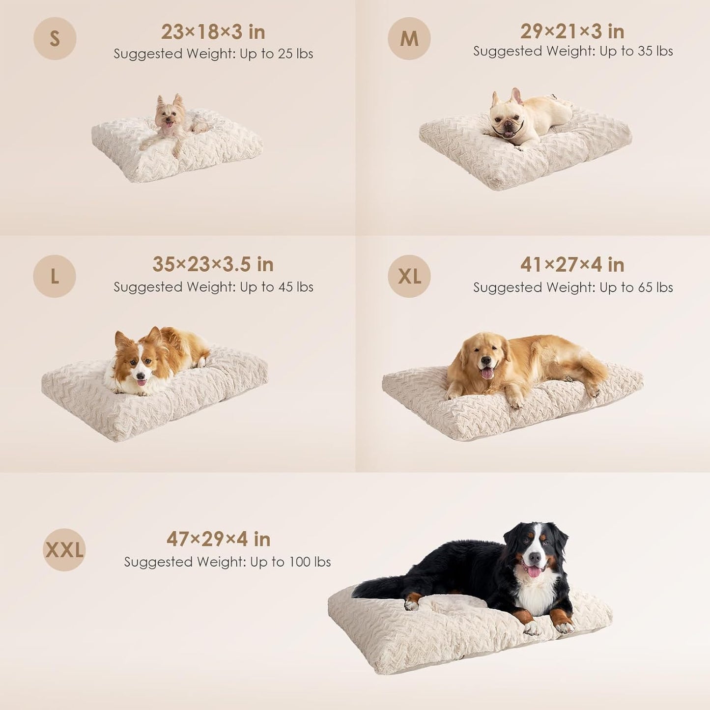 EHEYCIGA Reversible Dog Crate Bed Washable, Comfort Fluffy Plush Dog Kennel Pad for Small Doggie and Cats, Deluxe Machine Washable Pet Sleeping Mats, 23" x 18"x 3", Beige