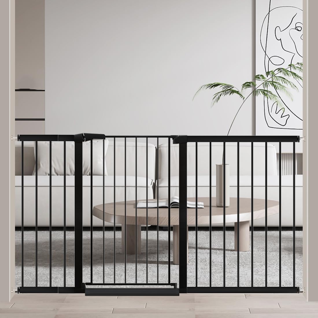 Fairy Baby 38" Extra Tall Dog Gate for Stairs, 59.9"-65.3" Extra Wide Large Walk Thru Baby Gate for Doorway, Long Safety Child Toddler Gate, Metal Auto Close Puppy Cat Gate for The House, Black