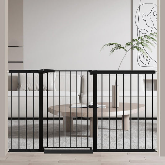 Fairy Baby 38" Extra Tall Dog Gate for Stairs, 59.9"-65.3" Extra Wide Large Walk Thru Baby Gate for Doorway, Long Safety Child Toddler Gate, Metal Auto Close Puppy Cat Gate for The House, Black