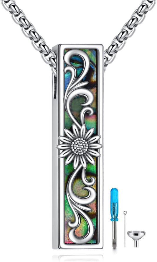 Urn Necklaces for Ashes Sterling Silver 3D Vertical Bar Memorial Pendant for Loved Ones Keepsake Cremation Jewelry Gifts for Women Men