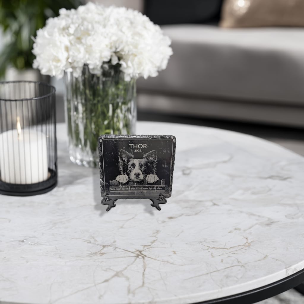 lemuria Pet Memorial Stone Dog Memorial Gifts for Loss of Dog Pet Loss Sympathy Gift Slate Grave Marker or Dog Headstone Indoor/Outdoor Rainbow Bridge Tribute for Dogs and Cats (4x4 inches)