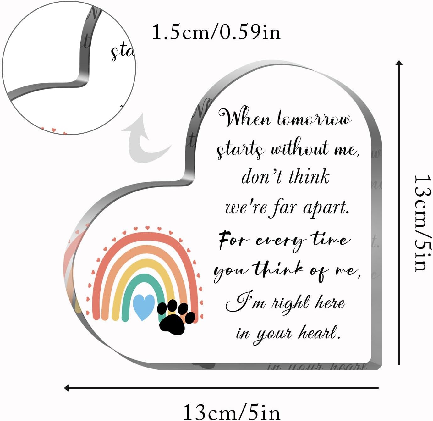 Pet Sympathy Gifts for Loss of Dog and Cat, Pet Bereavement Gifts, Pet Remembrance Gift, Pet Loss Gifts, Passing Away Gifts, Pet Footprint, Pet Sympathy Memorial Heart Shaped Acrylic Decor Sign