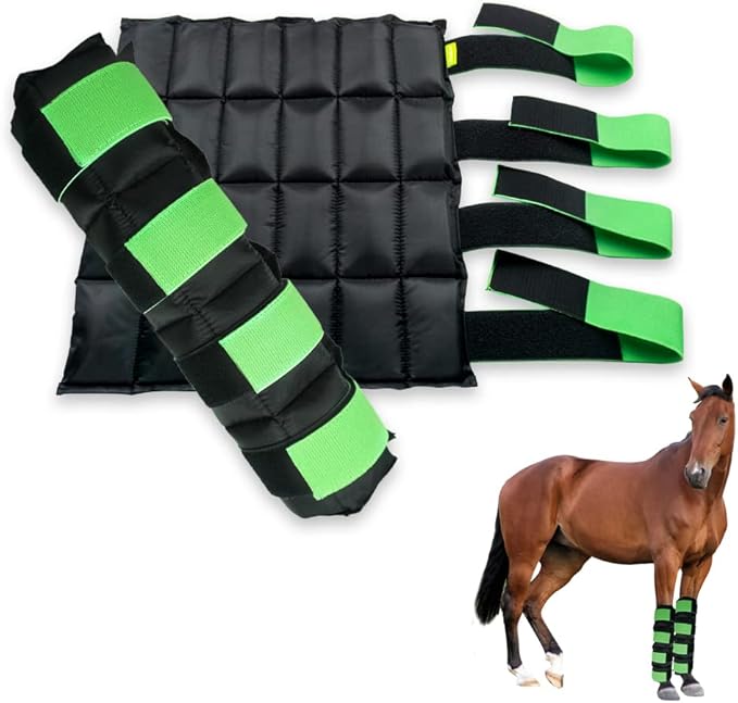 WORLD-BIO Horse Ice Boots Set of 2 /Horse Ice Pack for Injuries, Therapy Full Leg Ice Boot Cold Pack with Flexible Straps for Hock, Ankle, Knee, Legs and Hooves, 16.9'' x 16.1'' Green