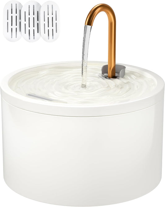 DOOOB Ceramic Cat Water Fountain, 2.1L/71oz Ceramic Cat Fountain, Automatic Ceramic Water Fountain for Cats, Pet Water Fountain with Ultra-Quiet Pump and 3 Filters & 3 Sponges (White)
