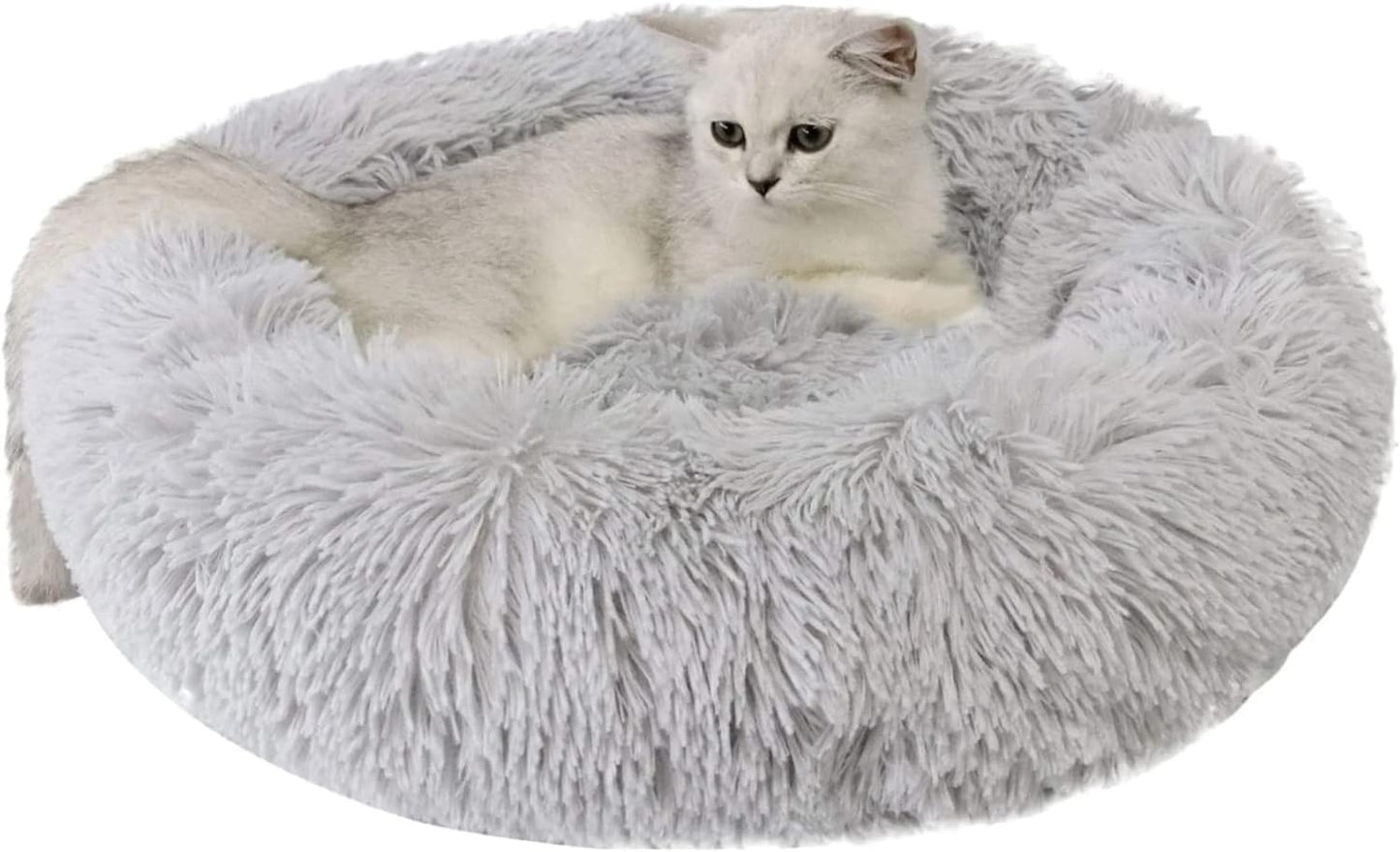 Large Cat Beds for Indoor Cats - Dog Bed Washable 24 inches for Small Medium Dogs, Anti Anxiety Round Fluffy Plush Faux Fur Cat Bed, (Large 24" L x 24" W)