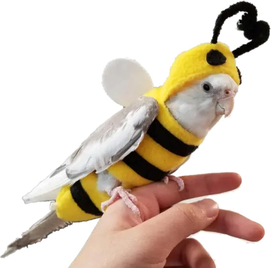 Bird Costume Diaper Flight Suit Bee Shape Hoodie Clothes Cosplay Photo Prop for Parrots Parakeet Cockatiel Sun Conure, Small Animals Apparel (Bee with Diaper, Large), Green