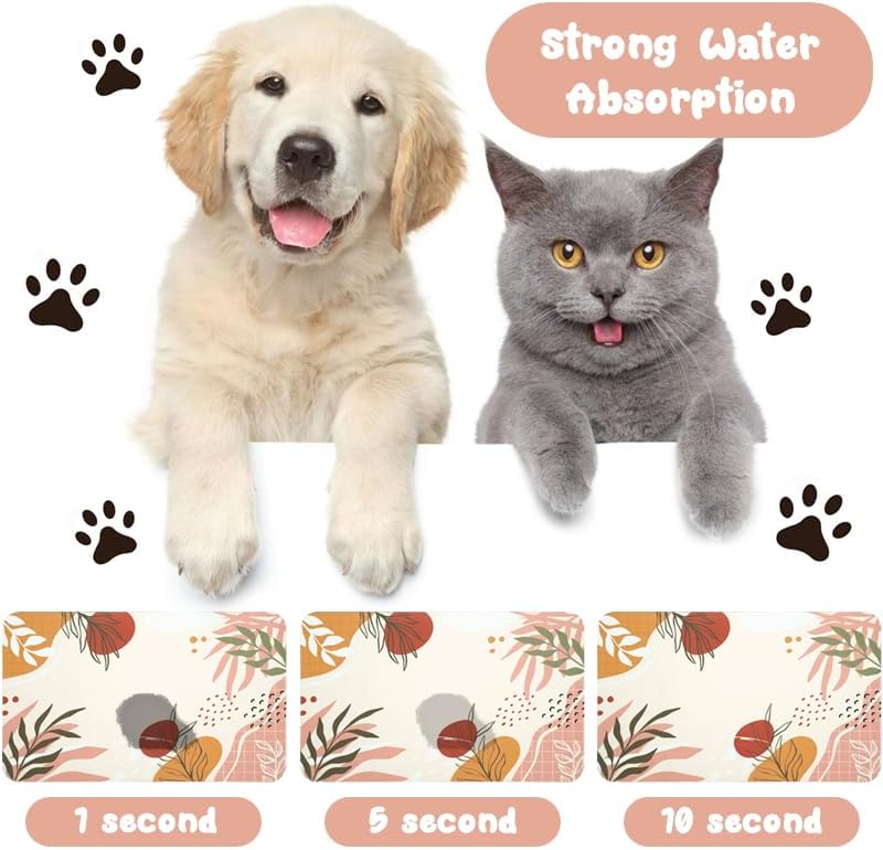 Dog Food Mats for Floors Waterproof, Pet Water Bowl Mats Pet Feeding Absorbent Placemats Bohemia Tropical Leaves 16 * 24 inch