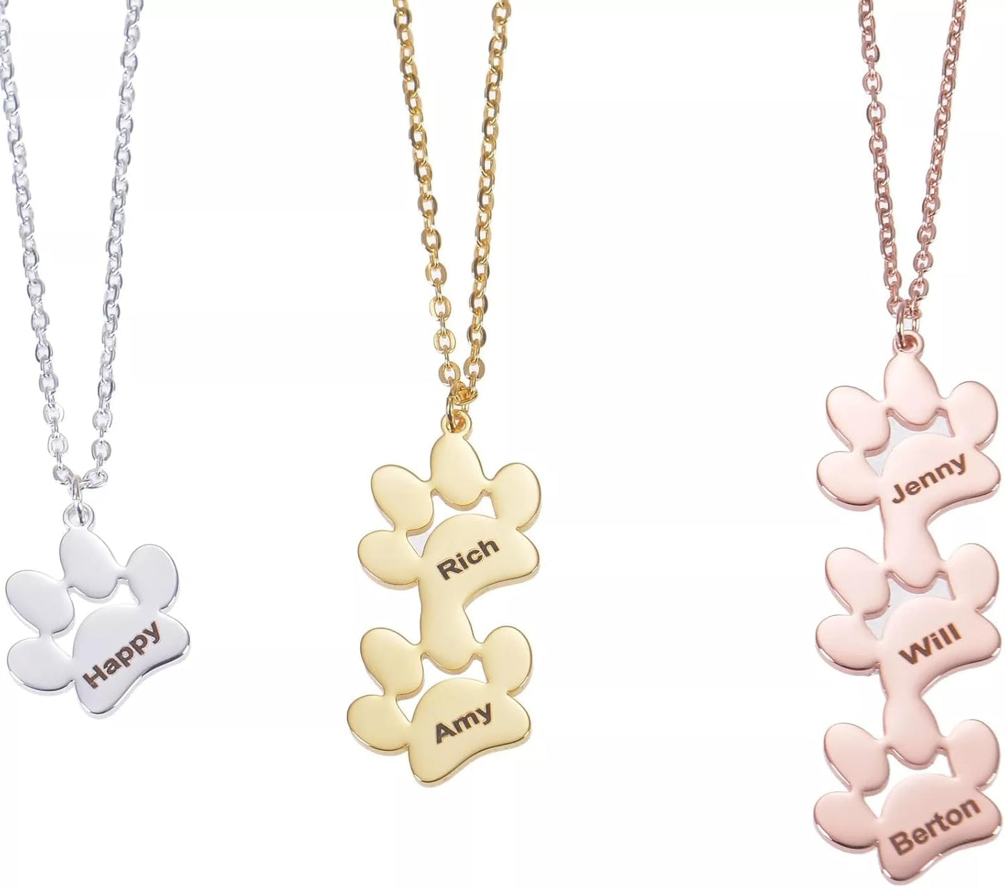 Customized Paw Print Necklace Personalized Pet Name Necklace Custom Engraved Dog Cat Paw Pendant Necklace Pet Memorial Gift for Pet Lovers