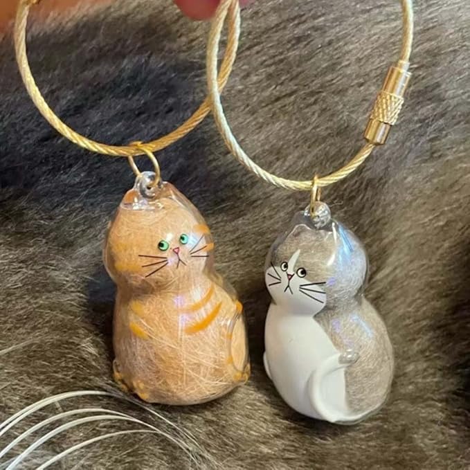 6 Pack Cat Hair Storage Keychain - Transparent Cat Fur Keepsake Capsule Pendant Keychain, Pet Hair Storage Bottle Container, Pet Lover Collecting Gift