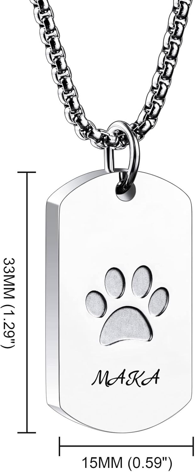 Personalized Urn Necklace for Pet Ashes Custom Photo/Name/Date Paw Print Pendant for Women Men Cremation Jewelry Memorial Keepsake for Dog/Cat/Pet Urn Necklace with Funnel Fill Kit