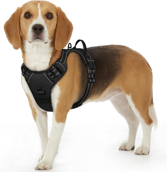 Eagloo Dog Harness Small Sized Dog, No Pull Service Vest with Reflective Strips and Control Handle, Adjustable and Comfortable for Walking, No Choke Pet Harness with 2 Metal Rings, Black, S