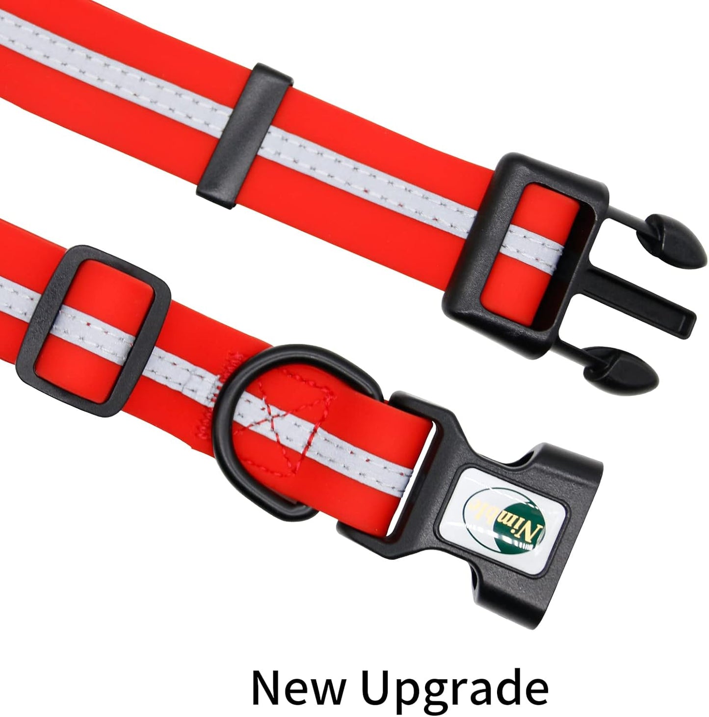 NIMBLE Dog Collar Waterproof Pet Collars Anti-Odor Durable Adjustable PVC & Polyester Soft with Reflective Cloth Stripe Basic Dog Collars S/M/L Sizes (Large (15.35”-24.8”inches), Candy Red)