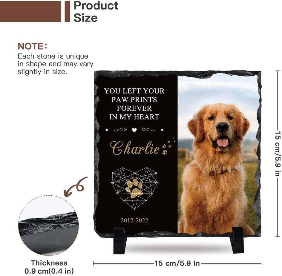 Bemaystar Personalized Dog Memorial Stone, Pet Memorial Gifts for Loss of Dog, Pet Memorial Stones for Dog, Pet Memorial Garden Stones, Dog Remembrance Stone, Pet Grave Markers Gifts for Cat Dog Lover