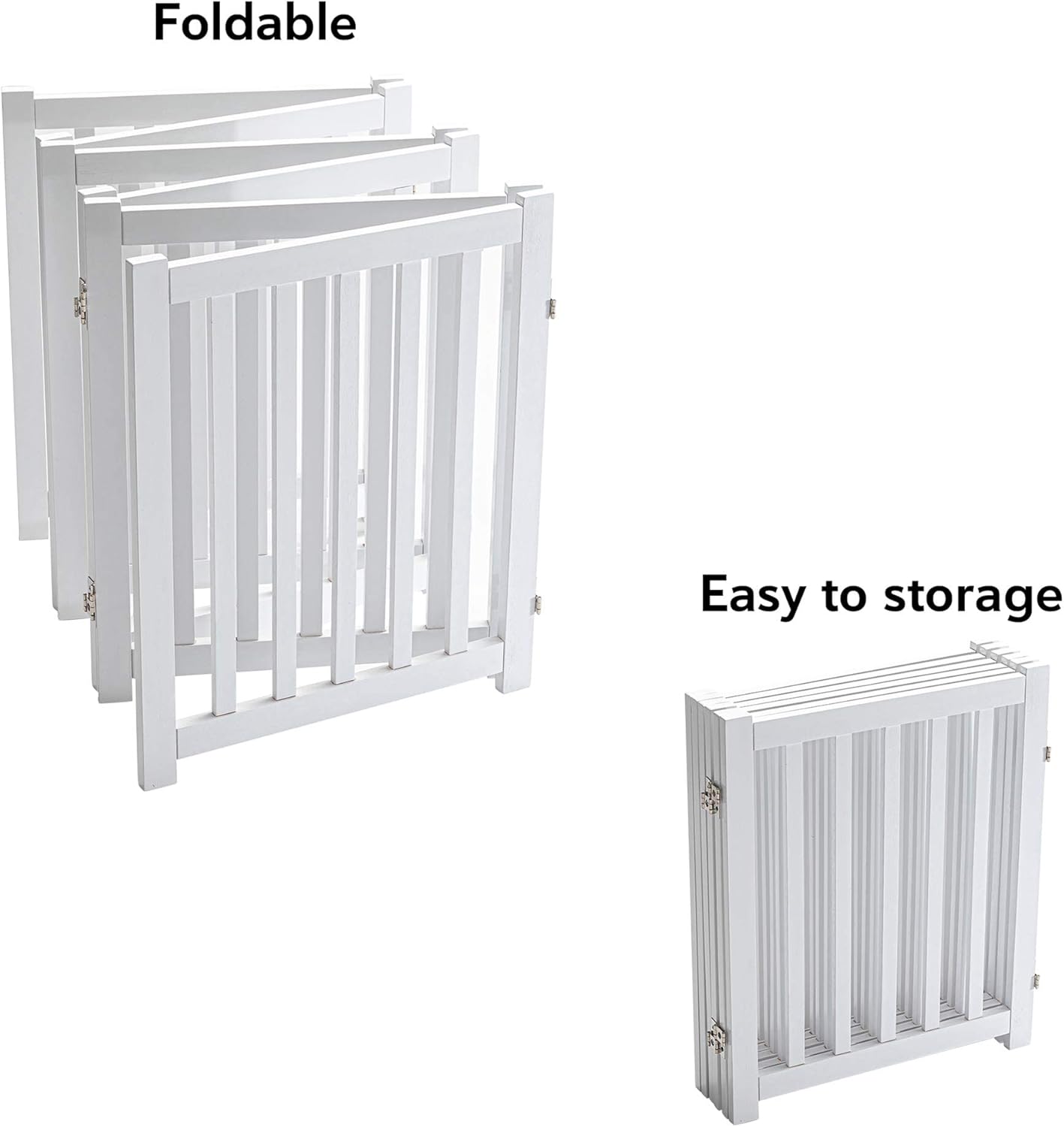 LZRS 6-Panel Extra-Wide Freestanding Wooden Dog Gate Indoor – 24”High Foldable Safety Pet Barrier for Doorways, Hallways, Kitchens, and Long Staircases, Durable Design fit Small to Medium Dogs, White