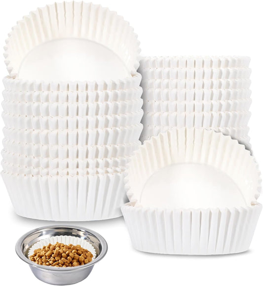 600 Pcs Large Pet Disposable Feeding Bowls Liner, 4 x 1.2 Inch Bulk Cat Food Bowls Pets Feeding Bowl Small Paper Dish Liner for Small Dogs Cats, Paper Bowl for Cat Dishes, Wet Food