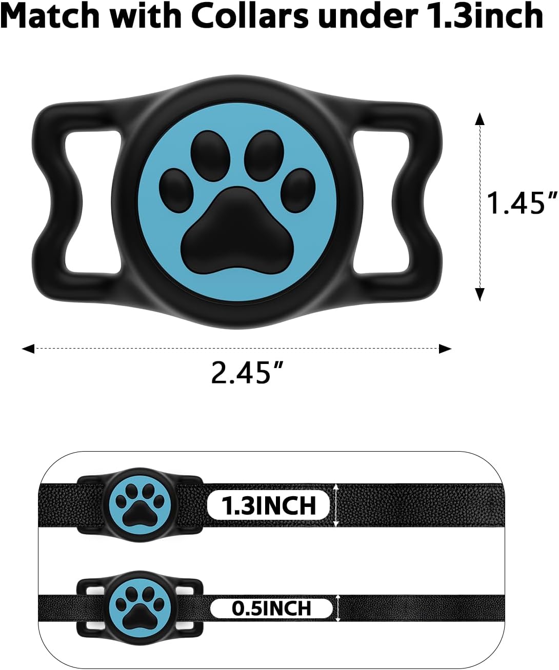 IP68 Waterpoof Dog Tag Holder, Stretchy Silicone Full Body Covered tag Holder for Dog Cat Collar Fit All Width Collar (Black & Blue, 1 Pack)