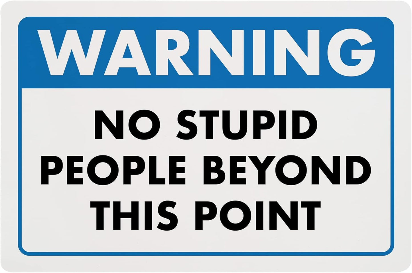 Warning, No Stupid People Beyond This Point - Humorous Plastic Sign - 8" x 12" - Funny Garage Sign, Office Wall Decor, Mechanic Gift, Street Sign for Bedroom - ENVISIONED Signage