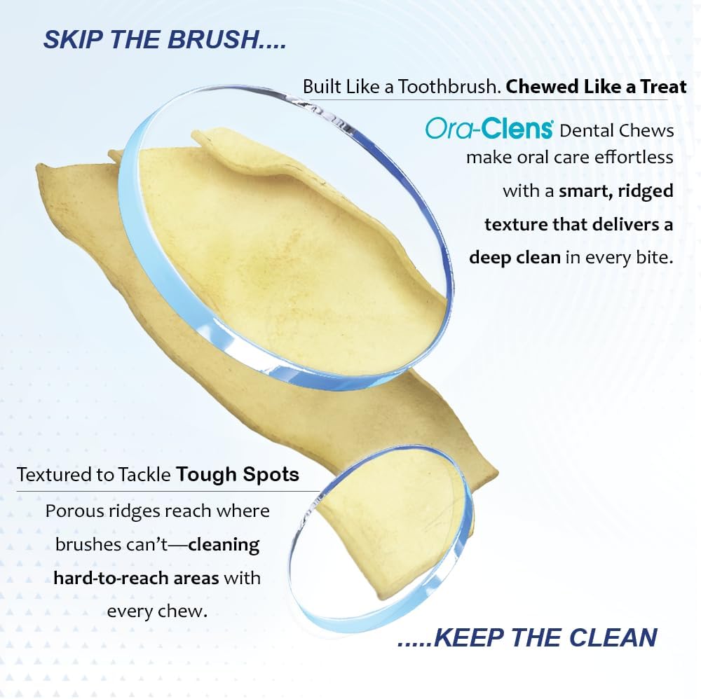 Oral Hygiene Chews for Large Dogs-Enzymatic Dental Treats for Daily Oral Care, Cleans Teeth and Freshens Breath, Reduces Plaque, Bacteria and Tartar Build Up Without Brushing-30 Chews