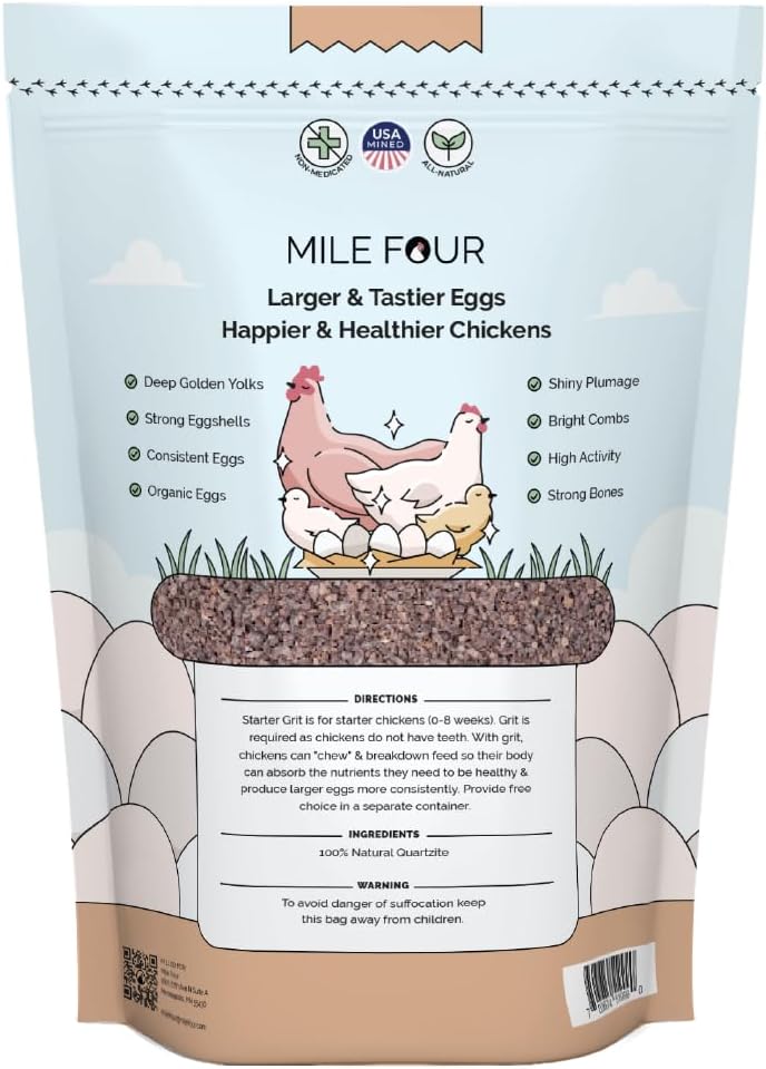 Chick Grit for Baby Chicks - Chickens Age 0-8 Weeks, 100% Natural Mineral Chick Grit Quartzite, Poultry Grit Digestive Aid, USA Mined, 4 lbs