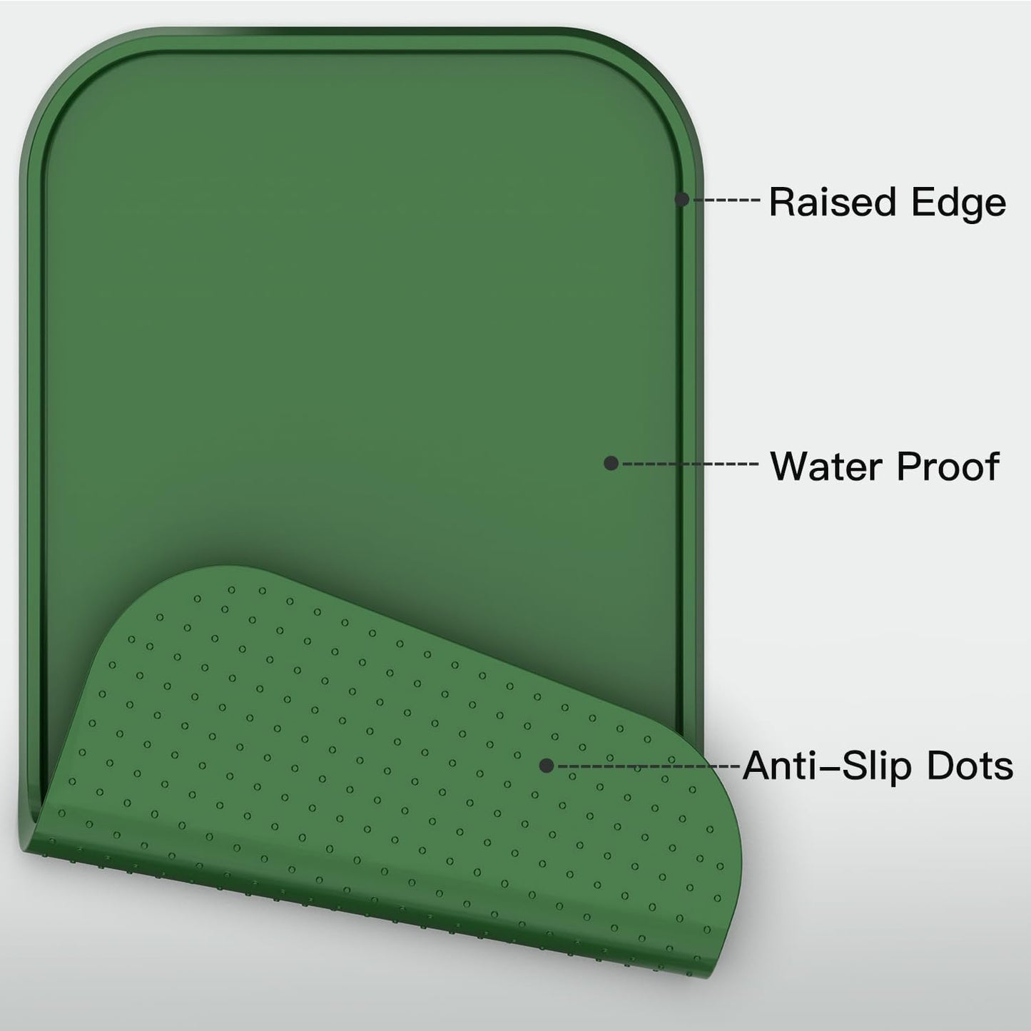 Pet Feeding Mat [Warped Resistant Raised Edge], Water-Proof Silicone Placement for Food Water Bowls, Anti-Slip Base Protect Floor, BPA-Free&Dishwasher-Safe [23.5x13.5inch Large, Green]