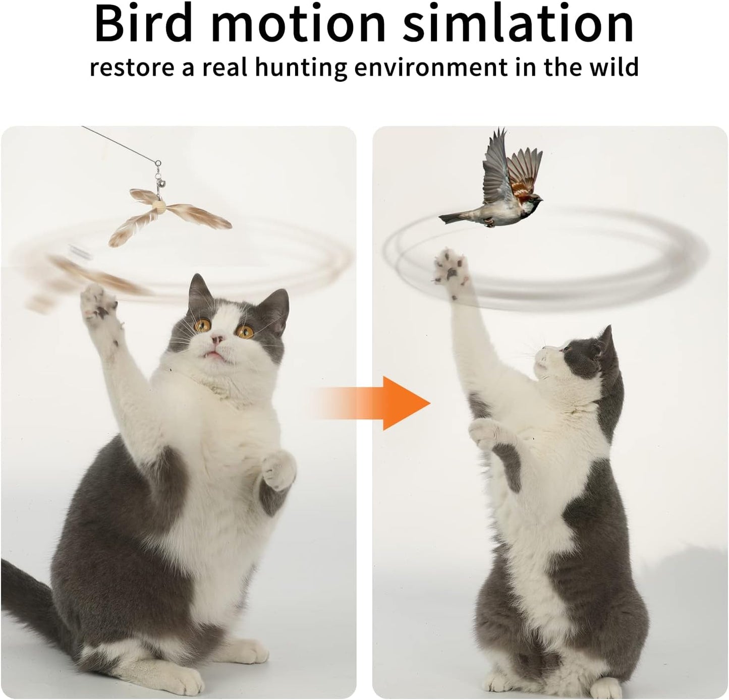 FUKUMARU Cat Wand Toy, 35.5 Inch Cat Feather Propeller Toy with Bell, Steel Wire Cat Toy for Indoor Cats with 4PCS Natural Feather