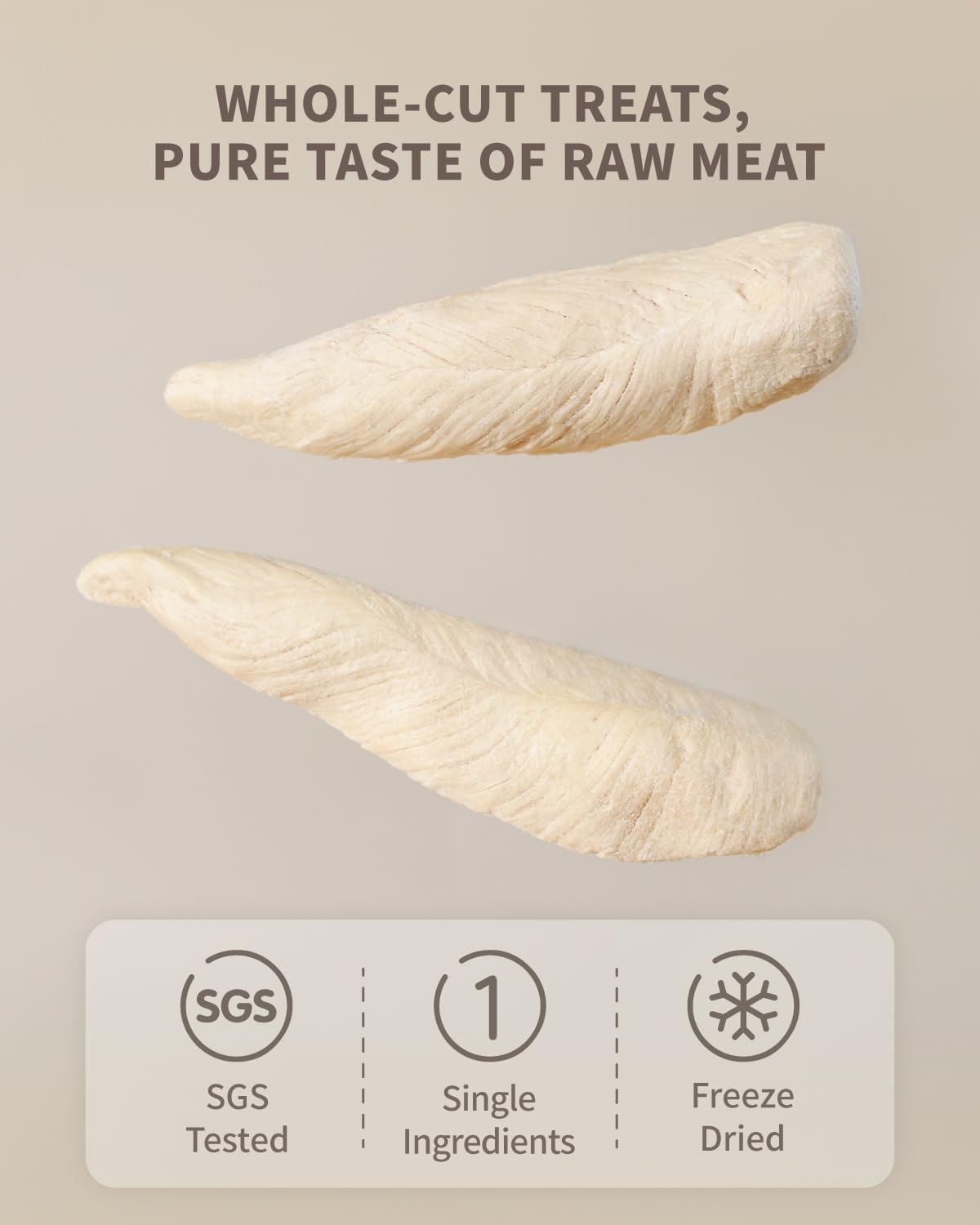 Freeze-Dried Chicken Breast Treat for Small Dog & Cat, Natural Single Ingredient Cats Dogs Dry Food, Whole Cut Raw Treats for Immunity & Muscle Health(2.5 oz)