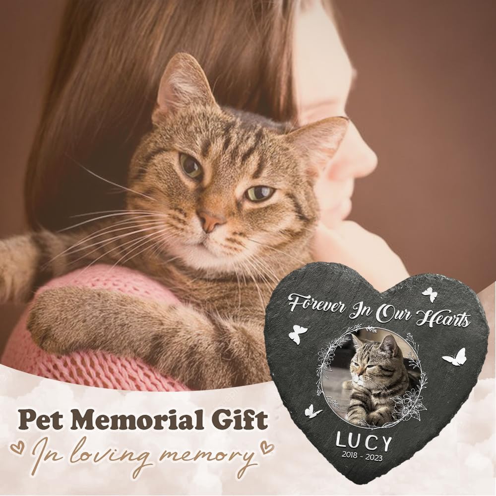 Personalized Heart Shaped Pet Memorial Stone for Cats and Dogs - Perfect Bereavement Gifts for Pet Lovers, Dog & Cat Lover - Unique Slate Stone Marker Gift for Comfort and Healing
