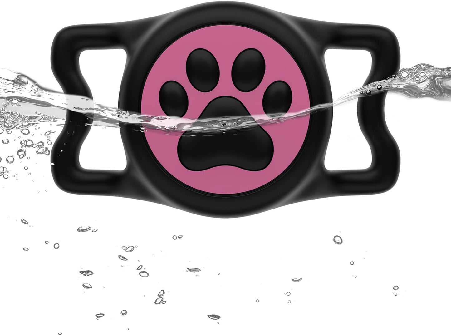 IP68 Waterpoof Dog Air tag Holder, Stretchy Silicone Full Body Covered Apple Air Tag Holder for Dog Cat Collar Fit All Width Collar (Black & Rose, 1 Pack)