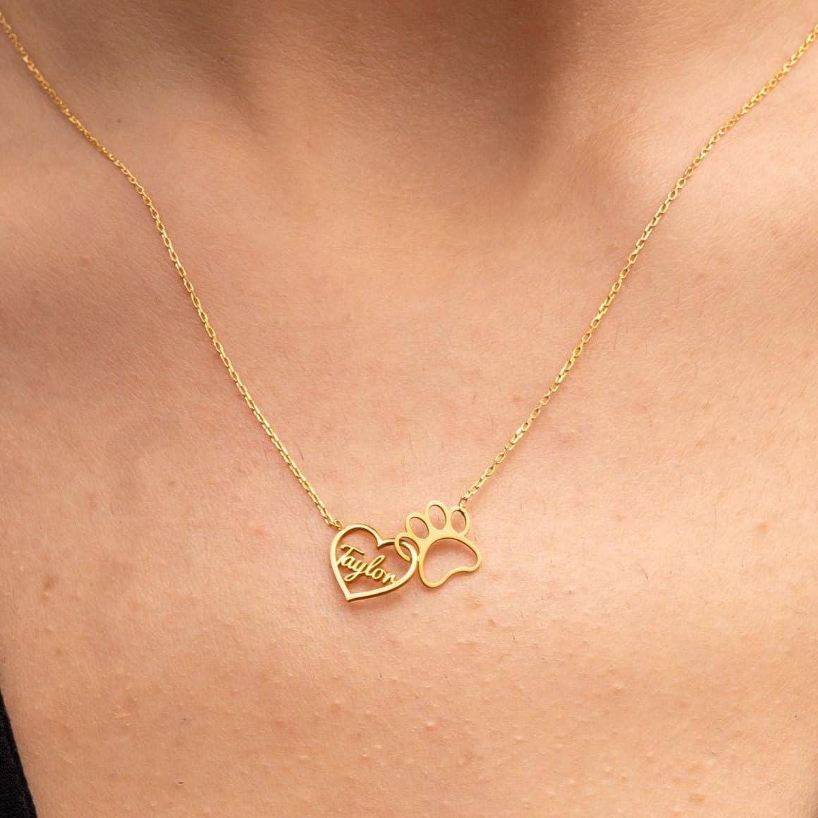 Customized Paw Print Necklace Personalized Pet Name Necklace Custom Engraved Dog Cat Paw Pendant Necklace Pet Memorial Gift for Pet Lovers