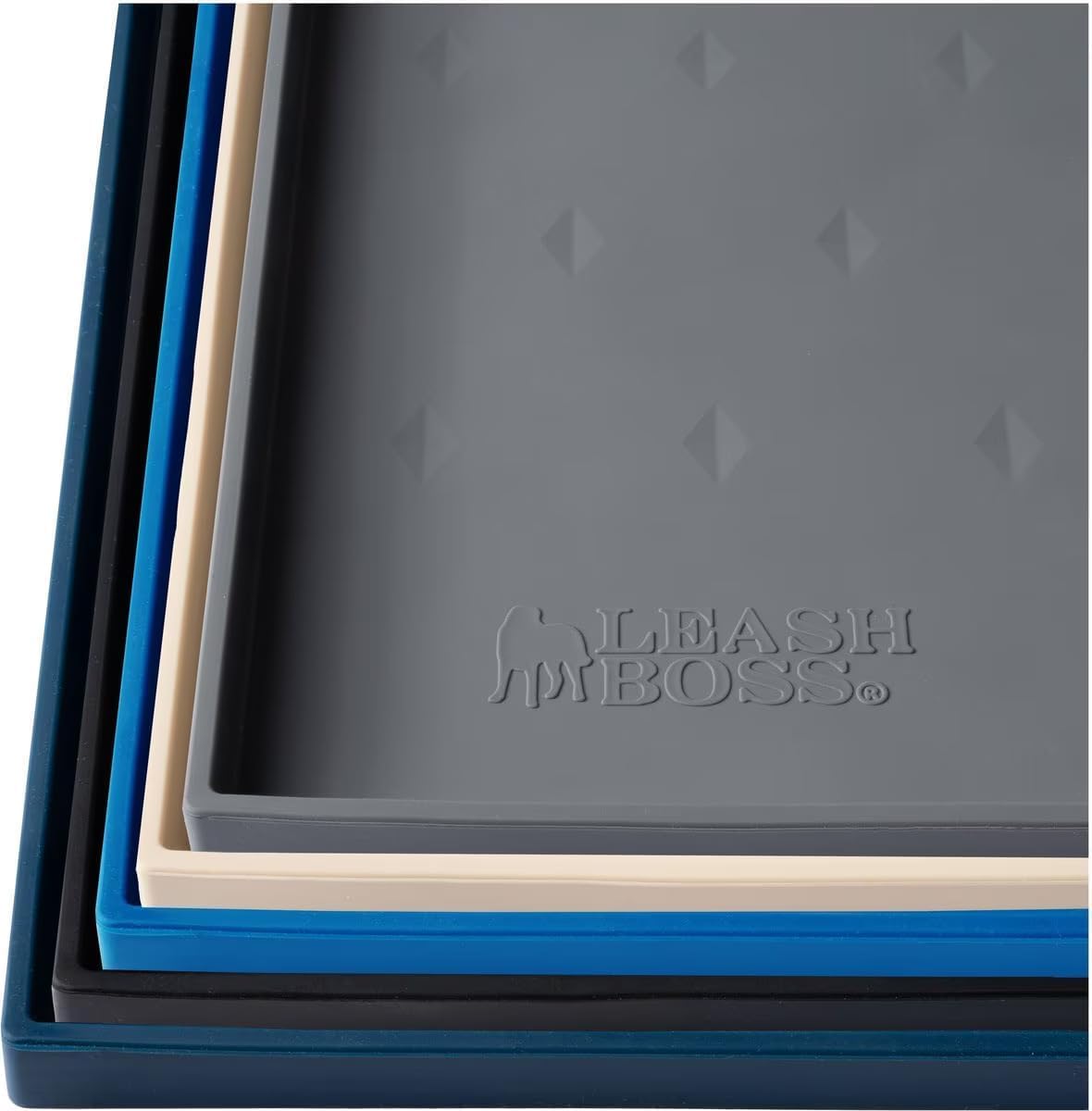 Leash Boss Silicone Dog Bowl Mat - XL 25" x 17", Gray - Tall Lip Waterproof & Non-Slip Floor Mat for Pet Food & Water Bowls