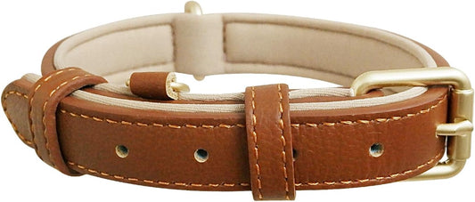 Dog Collar Soft Padded Heavy Duty Strong Collars Comfortable Basic Pet Collar with Adjustable Rust-Proof Metal Buckle Best Gift for Medium Dogs,Brown,L