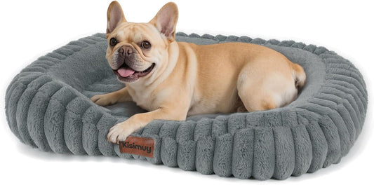 Medium Dog Bed Washable, Orthopedic Rectangle Puppy Bed with Removable Washable Furry Cover and Anti-Slip Bottom, Calming Dog & Cat Bed with Handle, Warm Grey, 30x24x4inches