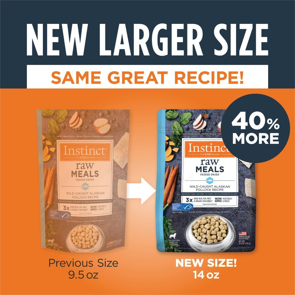 Instinct Freeze Dried Raw Meals, Natural Dry Dog Food, Grain Free - Wild Caught Pollock, 14 oz. Bag