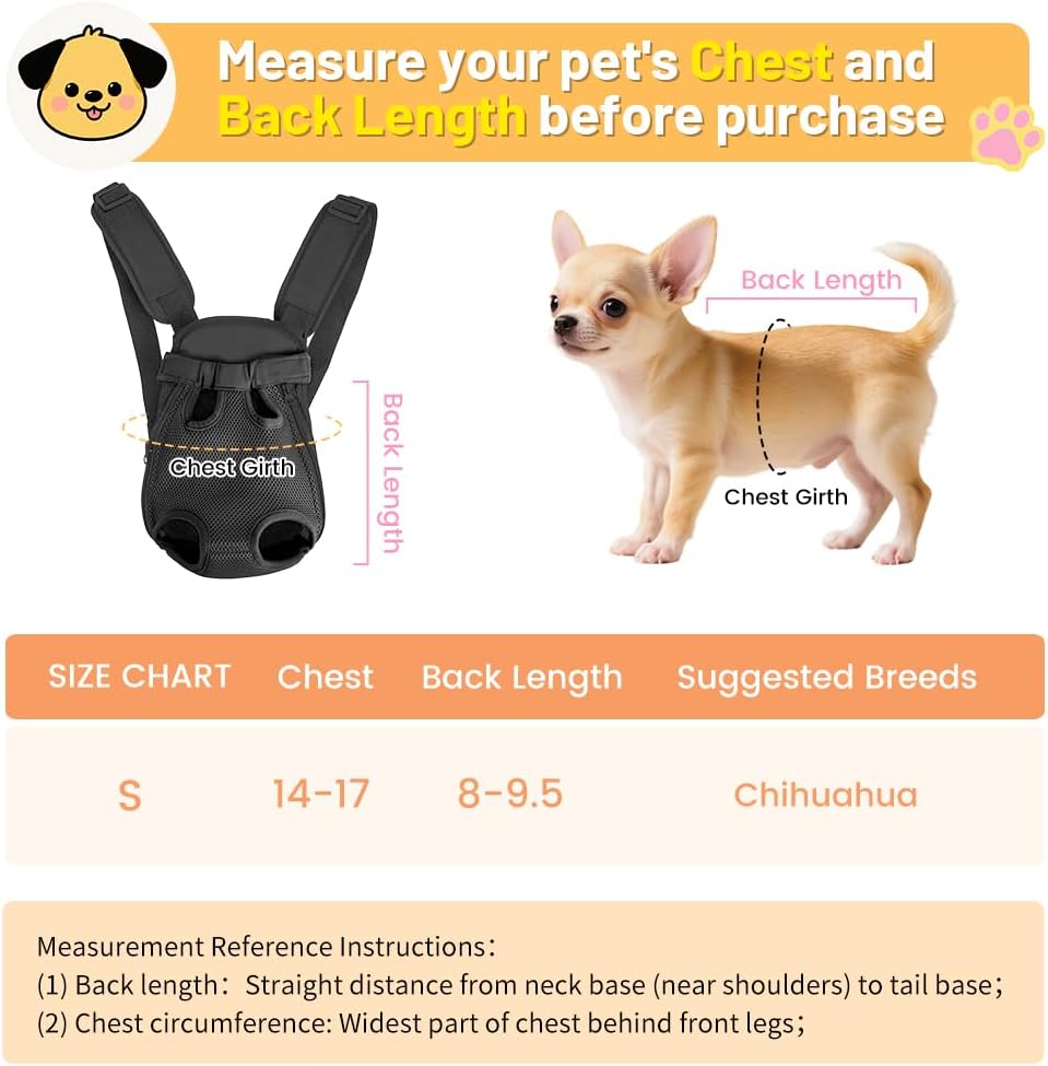 Inspack Dog Cat Backpack Carrier, Carrier Backpacks for Small Medium Dogs, Pet Dog Front Chest Carriers Backpack, Puppy Carrier Sling Backpack, Holder Papoose for Baby Cat Body【Small Size】