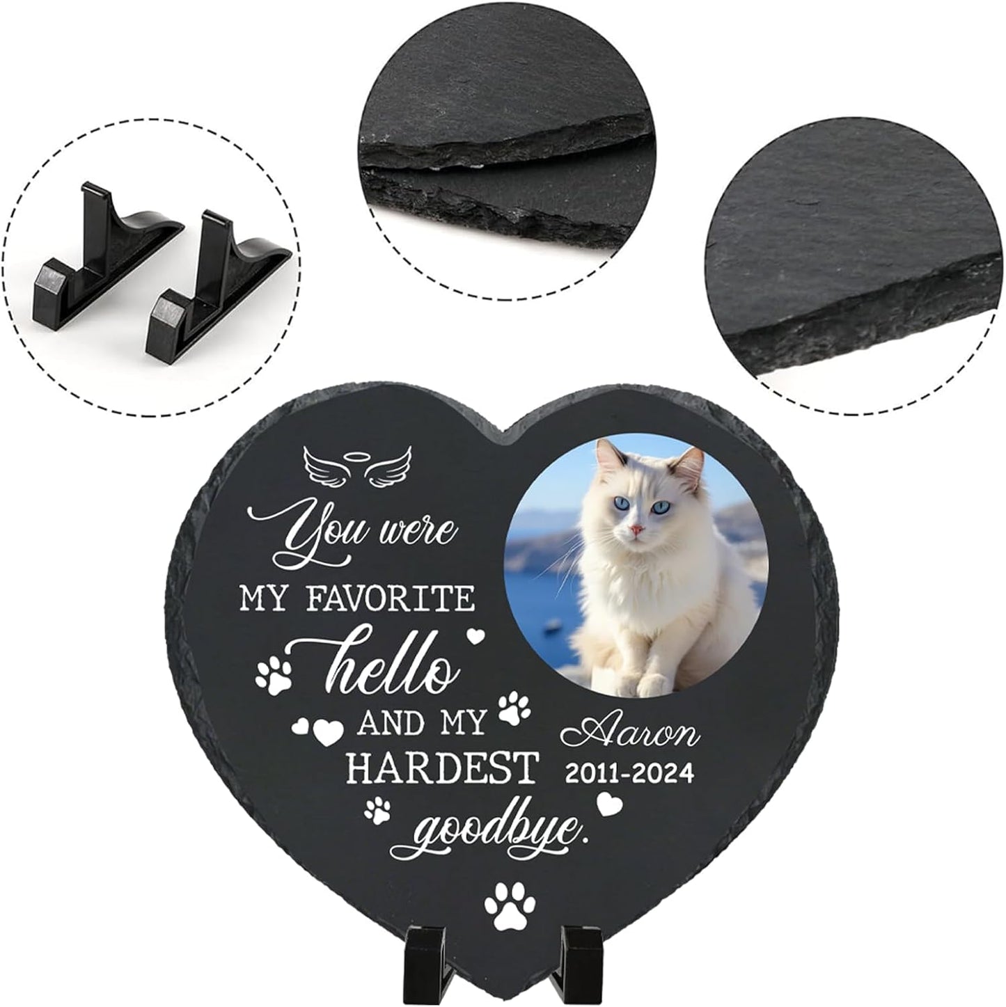 Personalized Pet Memorial Stone - Heart-Shaped Custom Cat Grave Marker with Engraved Name & Photo - Pest Grave Stone for Remembrance Dog/Cat Passing Away Sympathy Gifts (Style E)