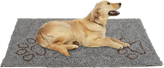 EXPAWLORER Dog Door Mat - Highly Absorbent Microfiber Dog Rug, Soft Chenille Non-Slip Large Pet Paw Cleaning Washable Mud Mat for Indoor Outdoor Floor, Grey