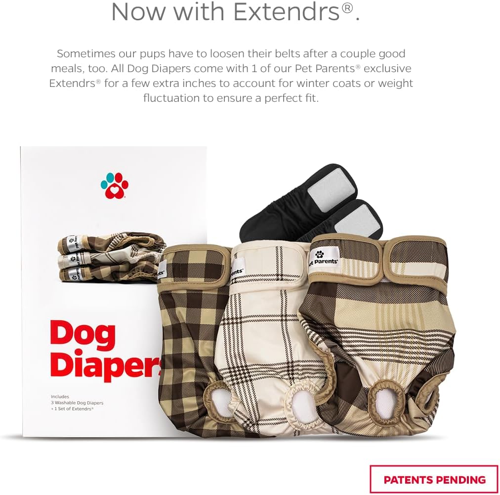 Pet Parents® Washable Dog Diapers (3pack) + Extendrs® of Durable Doggie Diapers, Premium Dog Diapers Female & Male (Medium, Oxford)