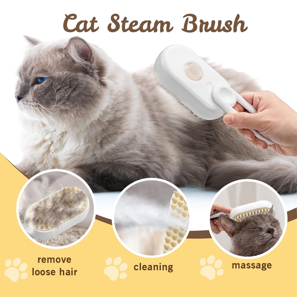 KALIMO 3-in-1 Pet Misting Brush for Cats & Dogs – Rechargeable Grooming Tool with Steam, Massage, & Shedding Hair Removal – Tangle-Free, Cordless Pet Comb for Healthy Coats