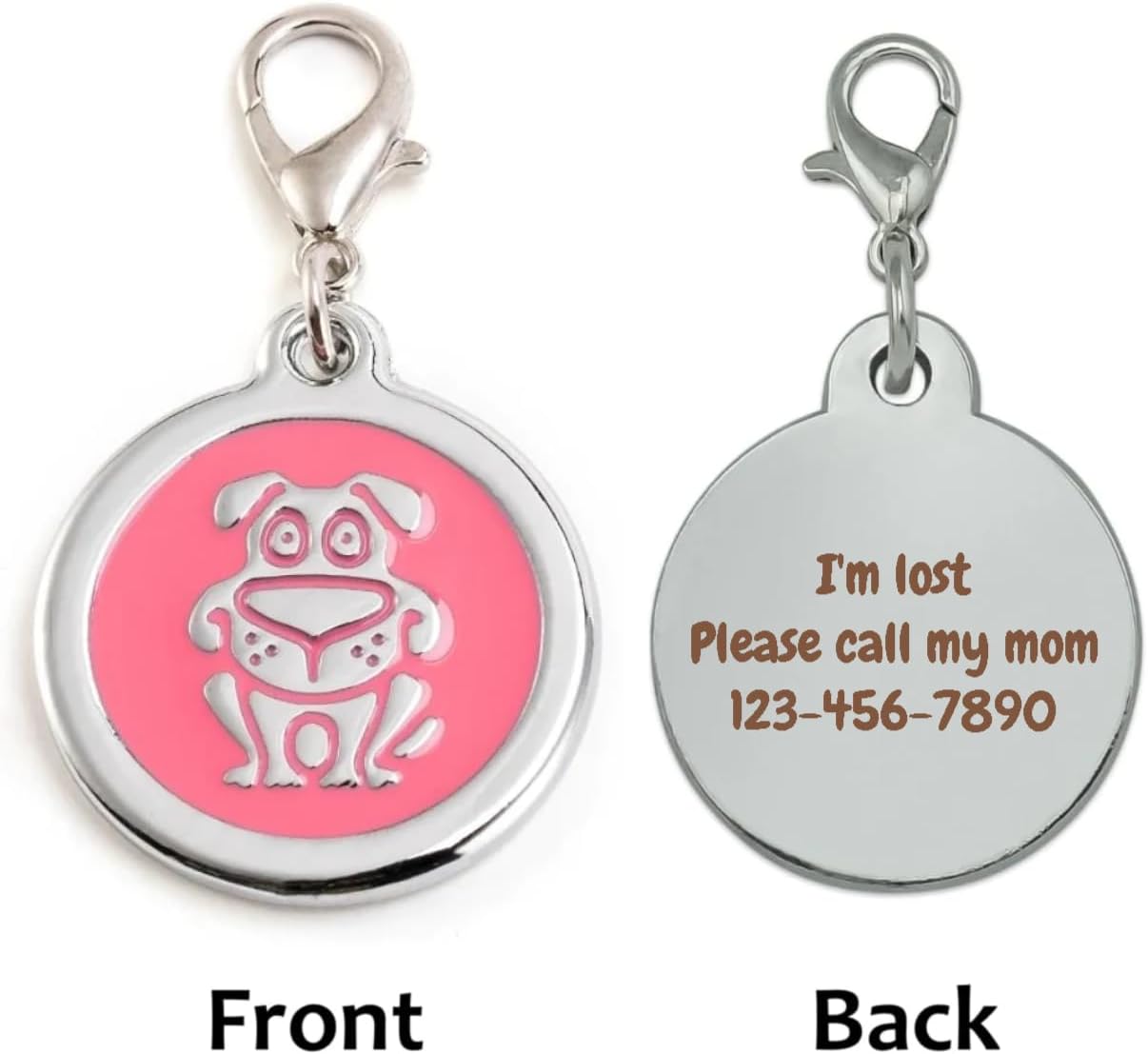 Personalized Funky Dog Design Pet ID Tags with Quick Tag Clip - Puppy Name tag, Happy Dogs ID tag, Laser Engraved pet Tags, Custom pet Name tag (Dog-Round-Small: Pink)