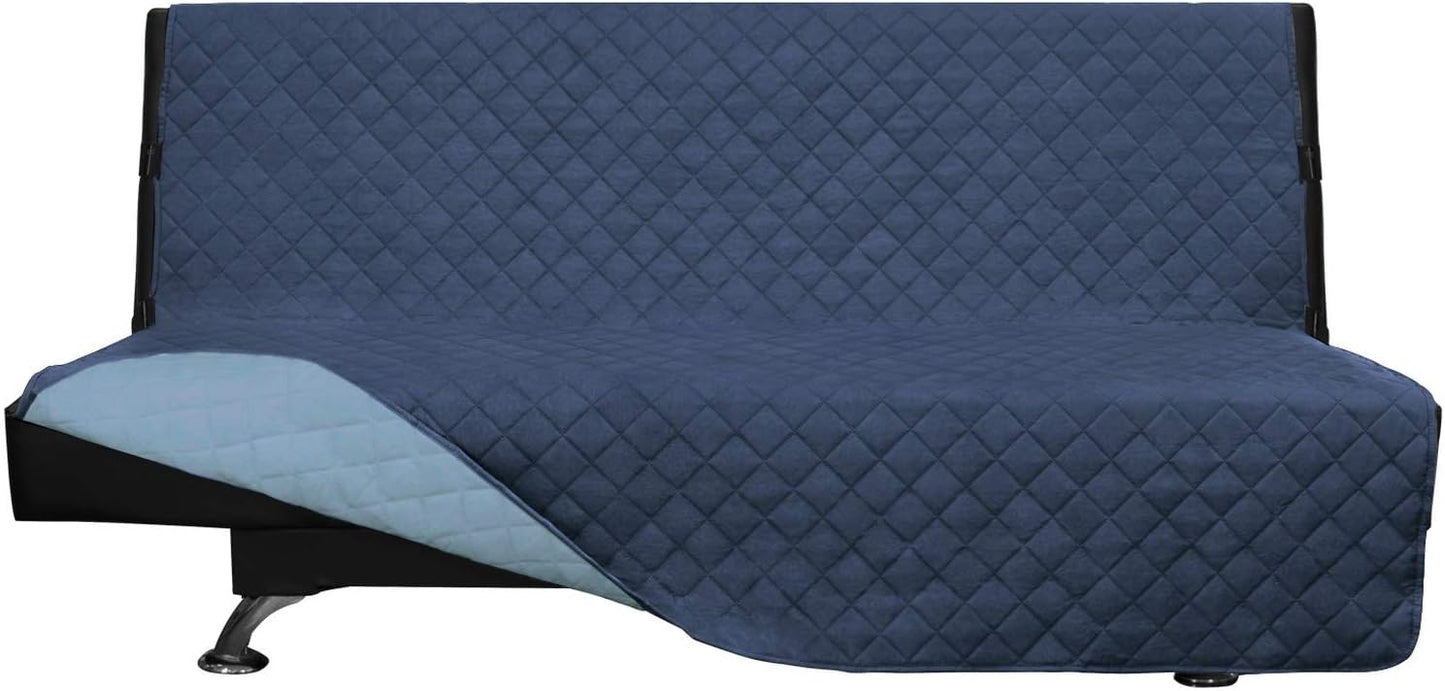 Easy-Going Futon Sofa Slipcover - Reversible Armless Couch Cover - Water Resistant for Pets & Kids (Dark Blue/Light Blue)