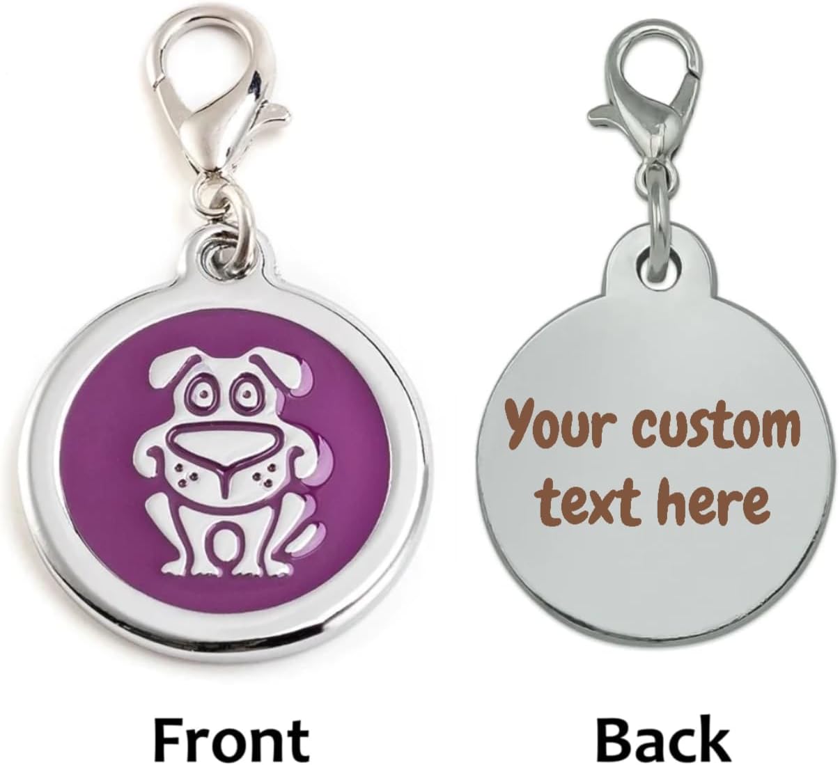 Personalized Funky Dog Design Pet ID Tags with Quick Tag Clip - Puppy Name tag, Happy Dogs ID tag, Laser Engraved pet Tags, Custom pet Name tag (Dog-Round-Small: Purple)