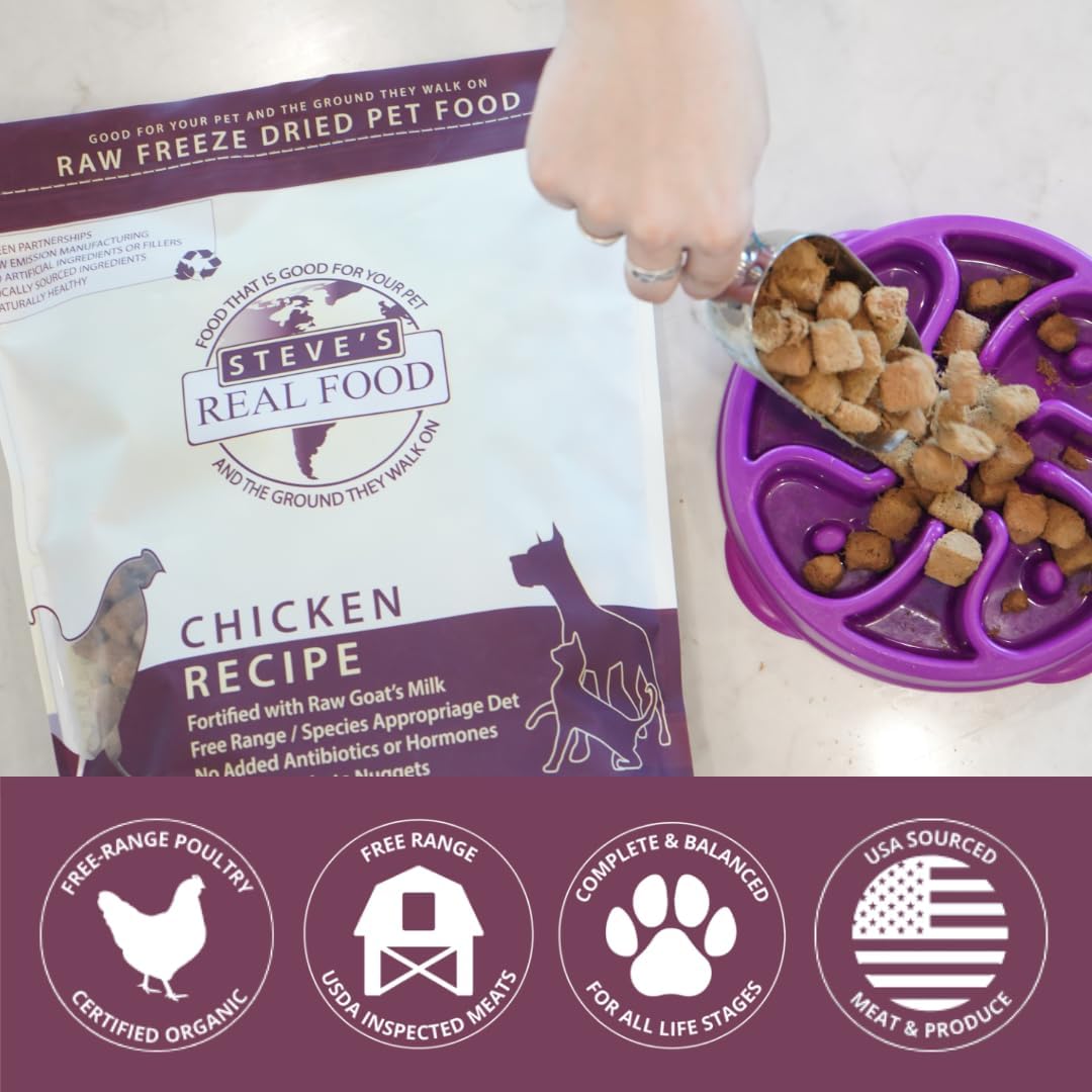 Steve's Real Food Freeze-Dried Raw Nuggets - Chicken Recipe - Raw Pet Food for Dogs and Cats - 20 oz