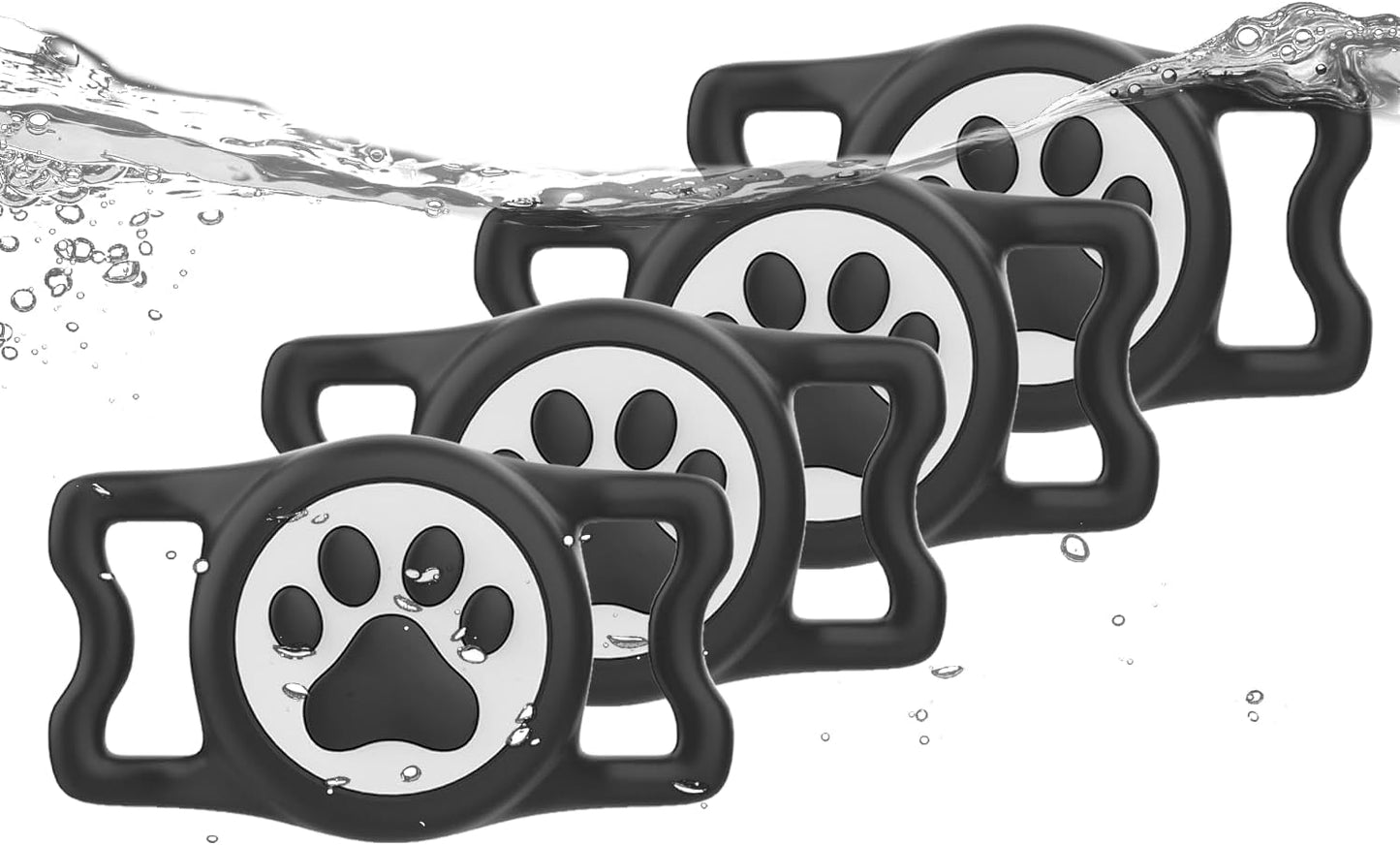 IP68 Waterpoof Dog Airtag Holder, Stretchy Silicone Full Body Covered Apple Air Tag Holder for Dog Cat Collar Fit All Width Collar (4* Black, 4 Pack)